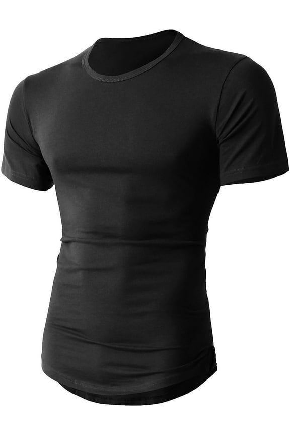 Men's Longtailed Zipper Slim Fit Crew Neck Short Sleeve T Shirts