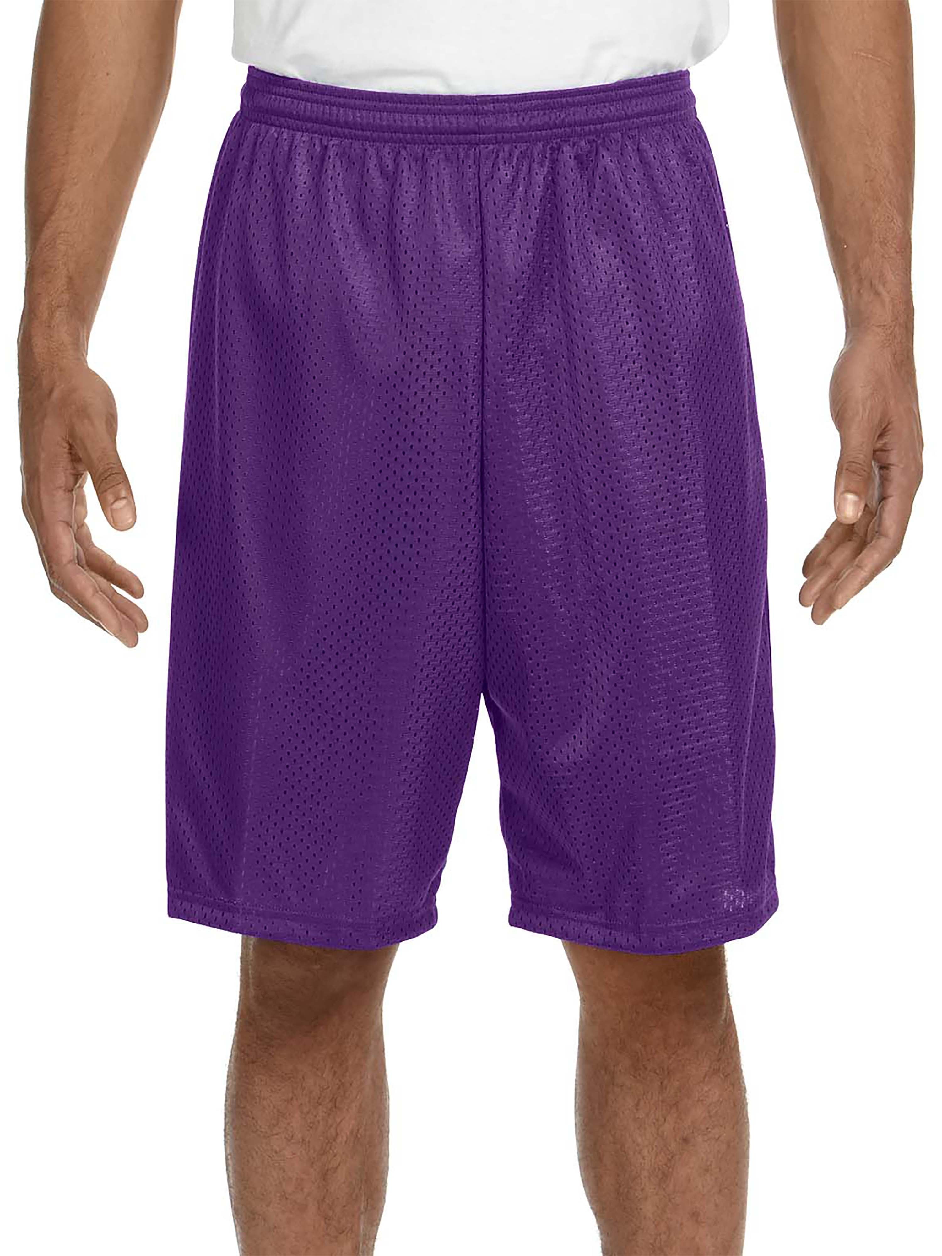 Men's Casual Plain Mesh Shorts 2 Pockets Gym Workout Fitness Basketball  Hip-Hop Breathable Shorts for Men L Size Purple 