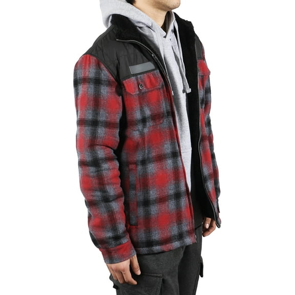 Ma Croix Men's Plaid Zip-Up Sherpa Lined Thermal Fleece Padded Cotton Jacket