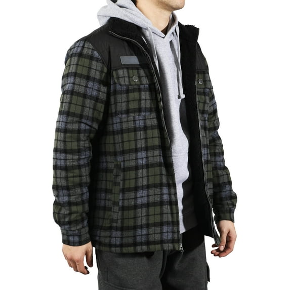 Ma Croix Men's Plaid Zip-Up Sherpa Lined Thermal Fleece Padded Cotton Jacket
