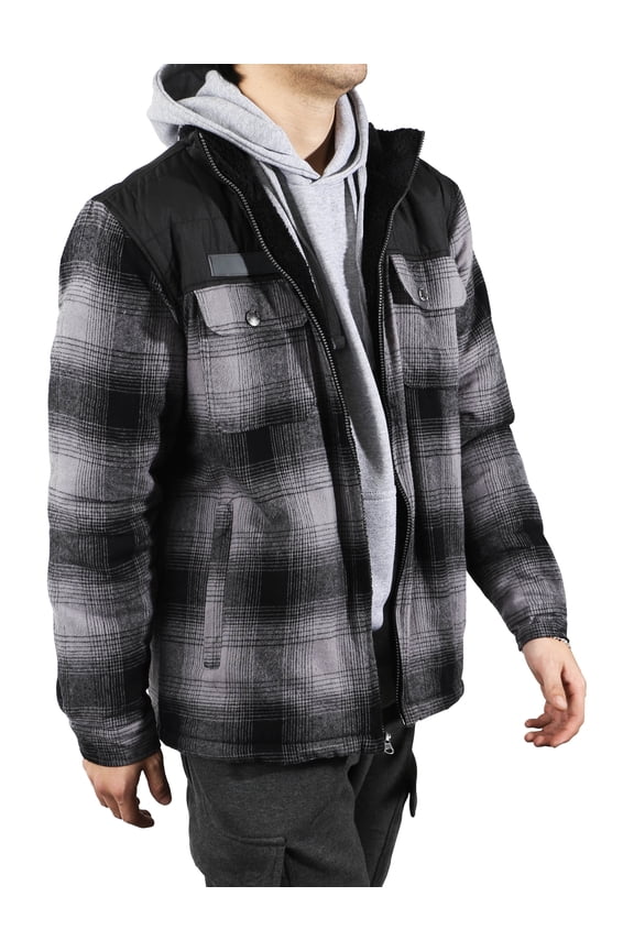 Men's Plaid Zip-Up Sherpa Lined Thermal Fleece Padded Cotton Jacket