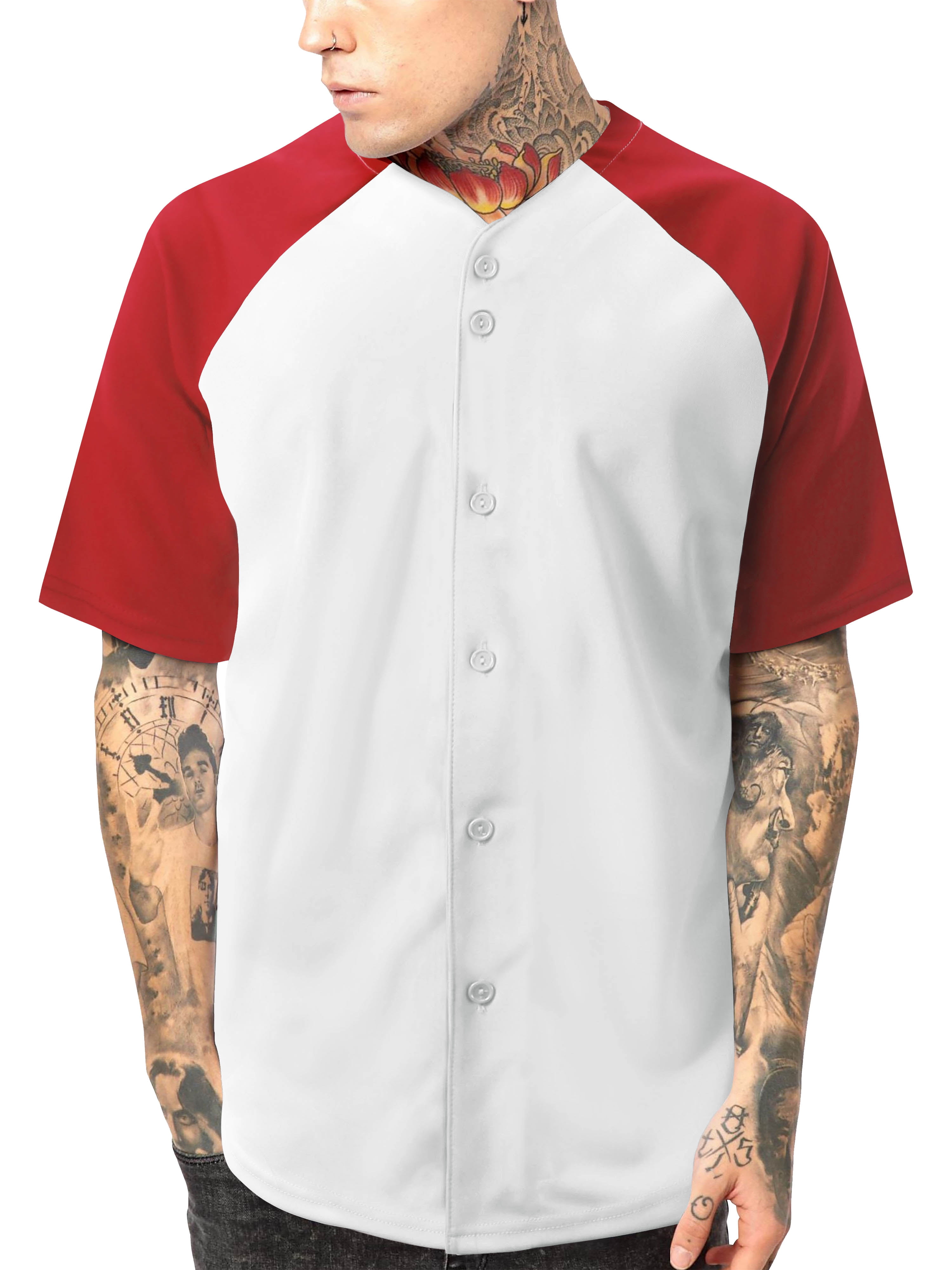 Ma Croix Men's Premium Baseball Tee Button Down Two Tone Raglan Short Sleeve Jersey