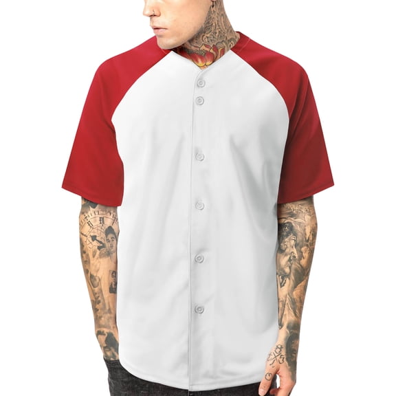 Ma Croix Men's Premium Baseball Tee Button Down Two Tone Raglan Short Sleeve Jersey