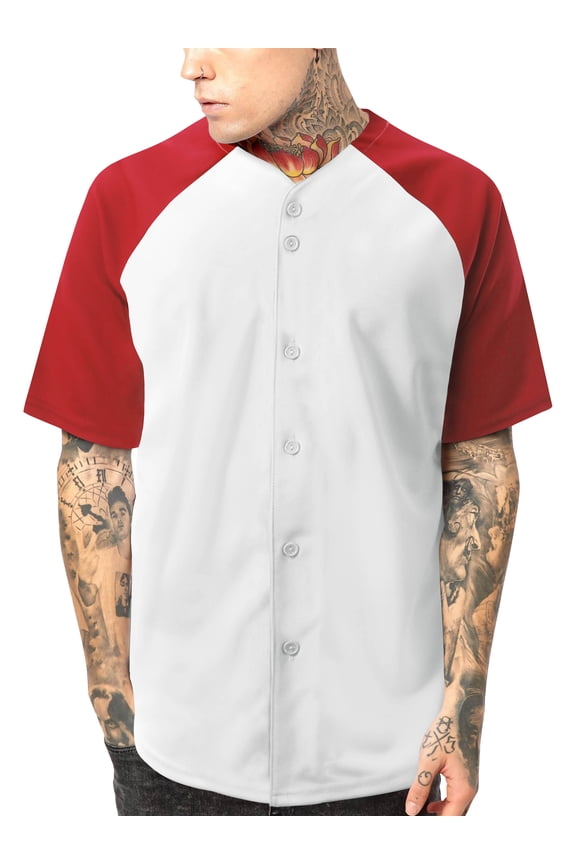 Men's Premium Baseball Tee Button Down Two Tone Raglan Short Sleeve Jersey