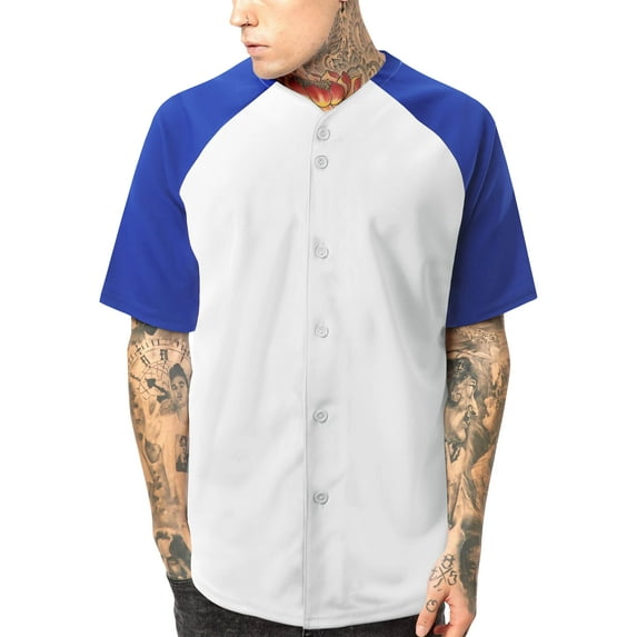 Ma Croix Men's Premium Baseball Tee Button Down Two Tone Raglan Short Sleeve Jersey