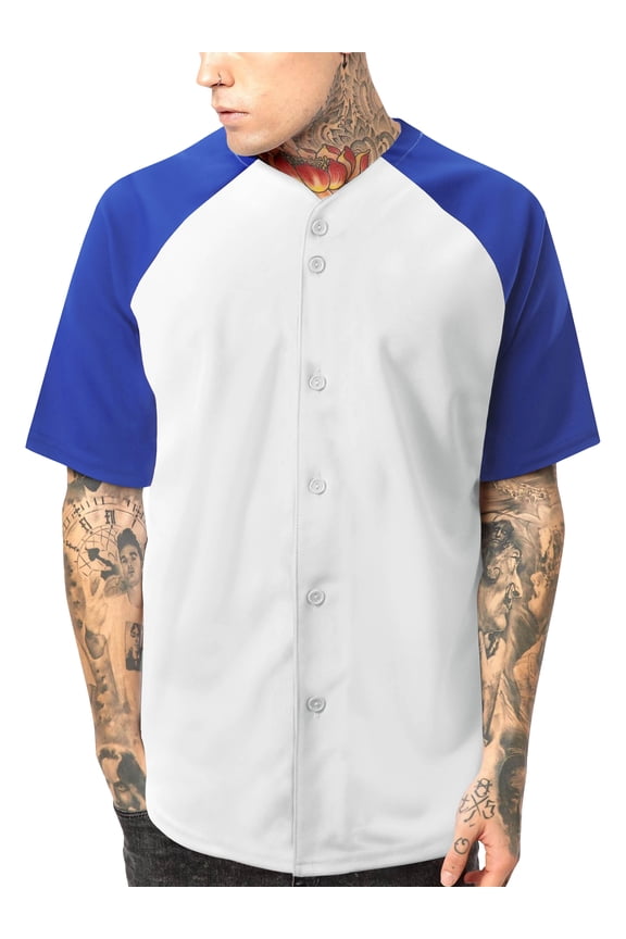 Men's Premium Baseball Tee Button Down Two Tone Raglan Short Sleeve Jersey