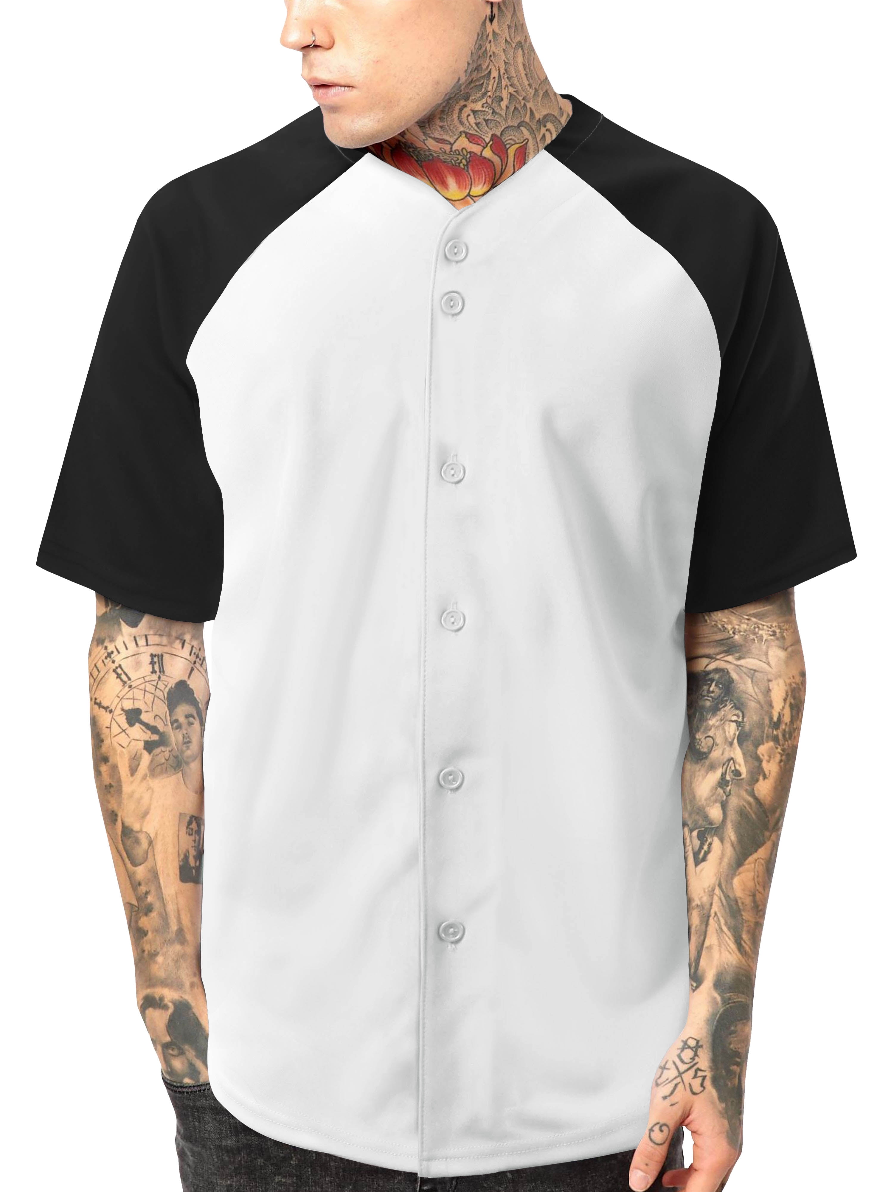 Ma Croix Men's Premium Baseball Tee Button Down Two Tone Raglan Short Sleeve Jersey