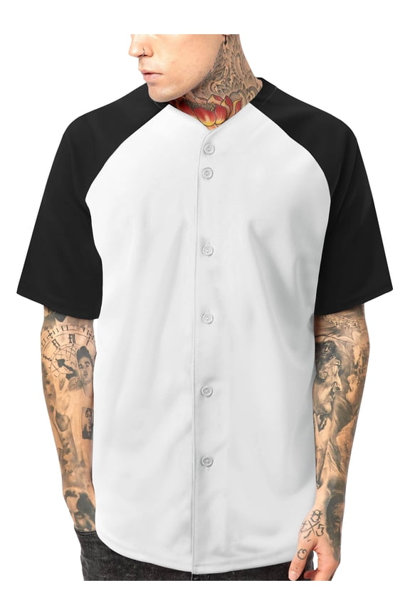 Men's Premium Baseball Tee Button Down Two Tone Raglan Short Sleeve Jersey