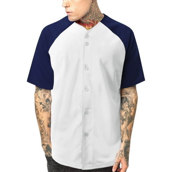 Ma Croix Men's Premium Baseball Tee Button Down Two Tone Raglan Short Sleeve Jersey