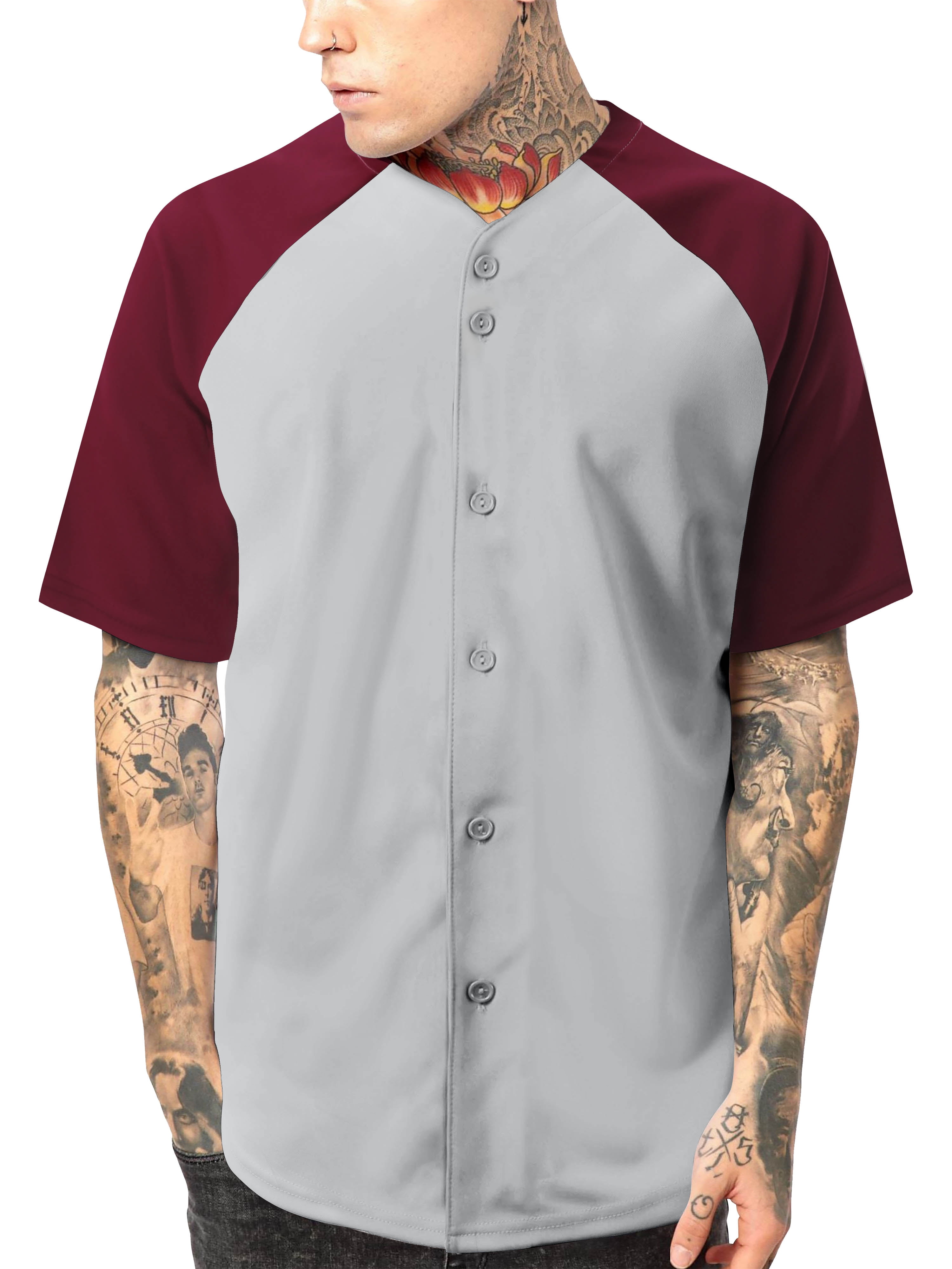 Ma Croix Men's Premium Baseball Tee Button Down Two Tone Raglan Short Sleeve Jersey
