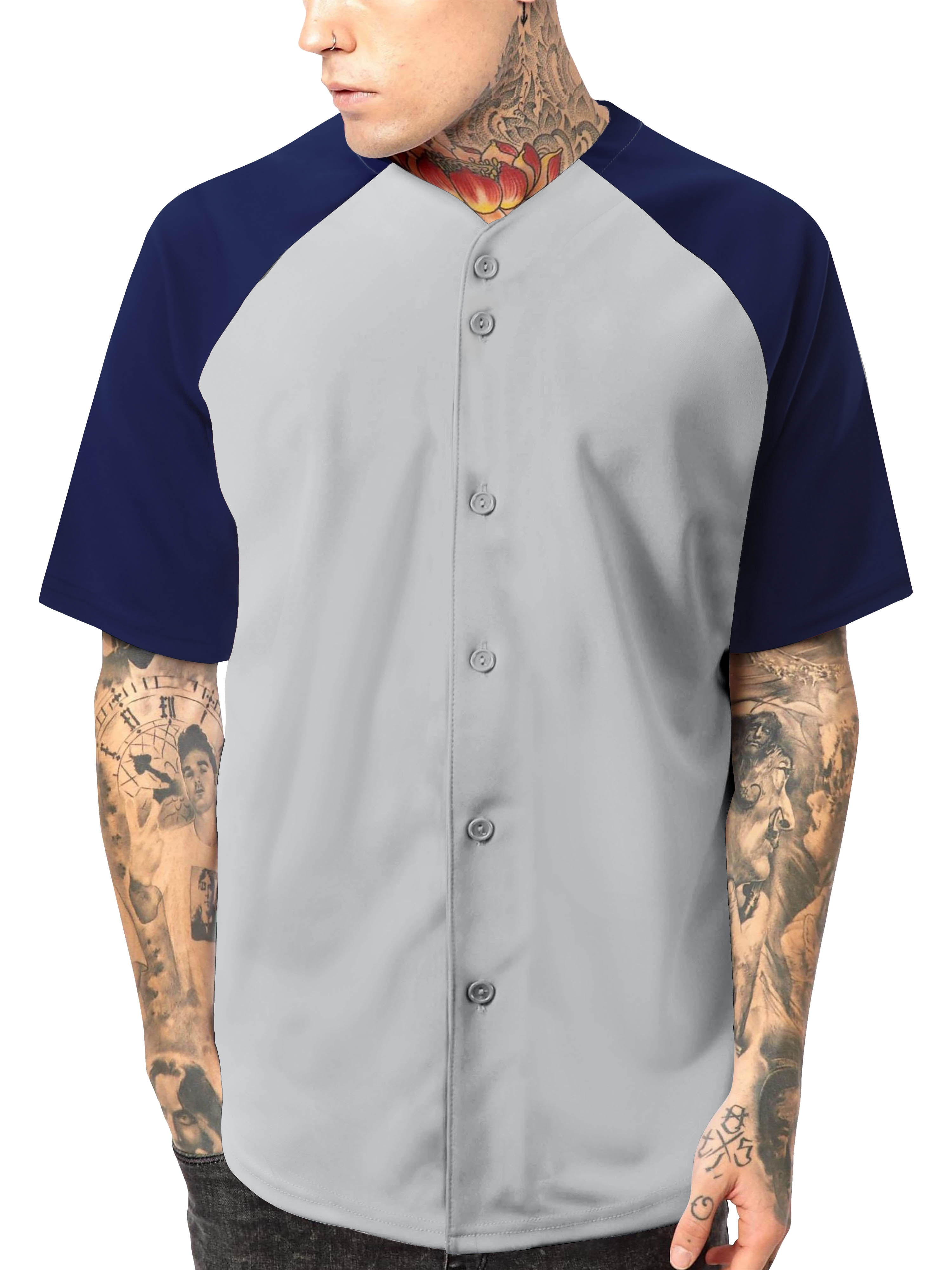 Ma Croix Men's Premium Baseball Tee Button Down Two Tone Raglan Short Sleeve Jersey