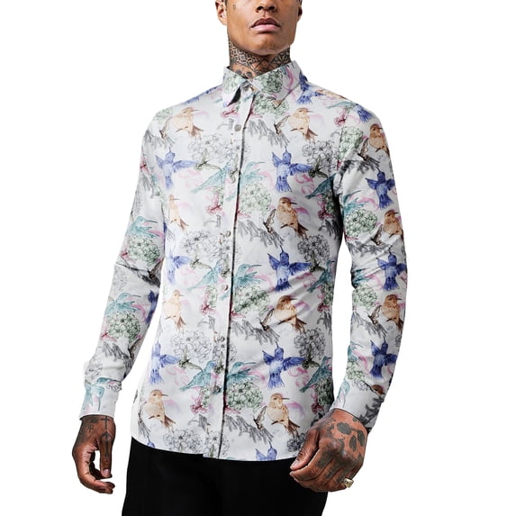 Ma Croix Men's Premium Button Down Shirt Printed Tailored Slim Fit