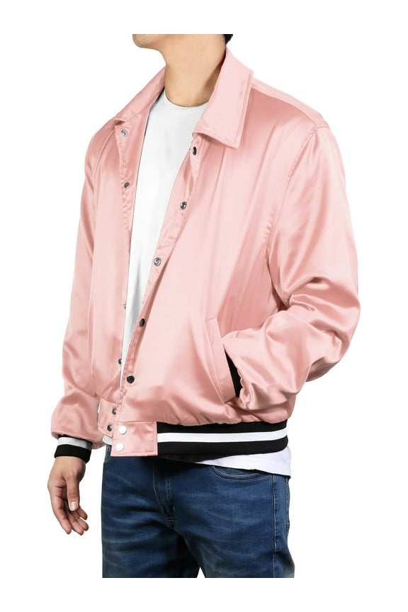 Men's Premium Satin Hipster Inspired Button Up Light Activewear Mesh Lined Bomber Jacket