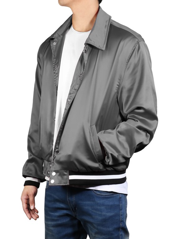 Men's Premium Satin Hipster Inspired Button Up Light Activewear Mesh Lined Bomber Jacket