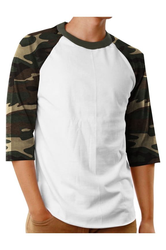 Men's Raglan 3/4 Sleeves Casual Cotton Baseball Jersey T-Shirt