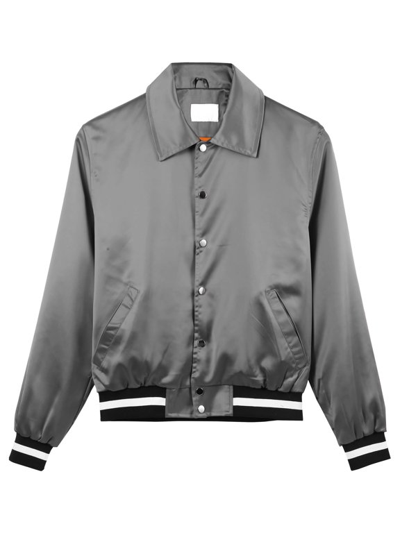 Men's Satin Hip Hop Street Inspired Button Up Light Soft Modern Fit Mesh Lined Bomber Jacket