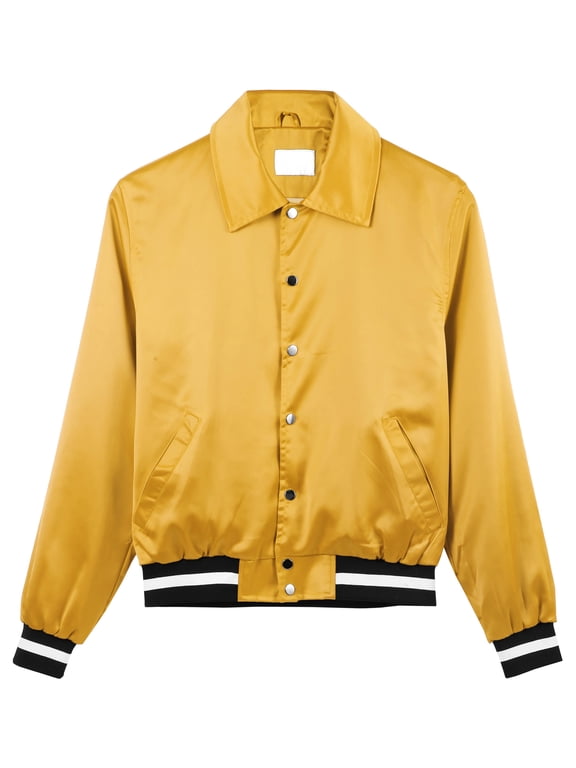 Men's Satin Hip Hop Street Inspired Button Up Light Soft Modern Fit Mesh Lined Bomber Jacket