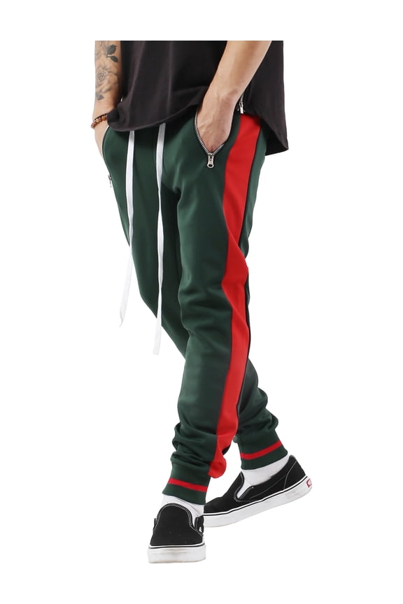 Men's Skinny fit Two Tone Stripe Track Pants Jogger with Zipper Pockets