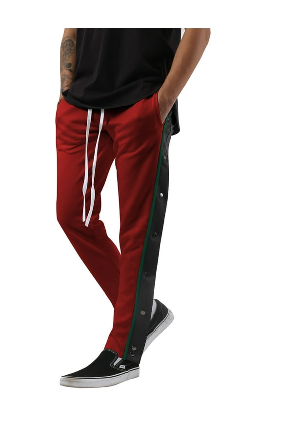 Men's Slim Fit Stripe Track Pants with Button Accent