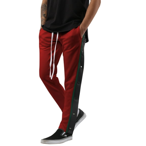Ma Croix Men's Slim Fit Stripe Track Pants with Button Accent