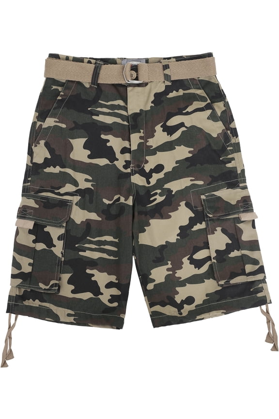 Men's Utility Multi Pockets Comfortable Twill Cargo Shorts with Belt