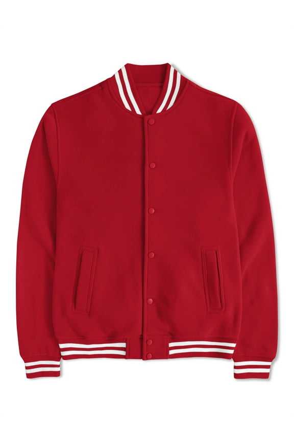 Men's Varsity Lettermans Classic Button Down Fleece Ribbed Collar Cuff Jacket
