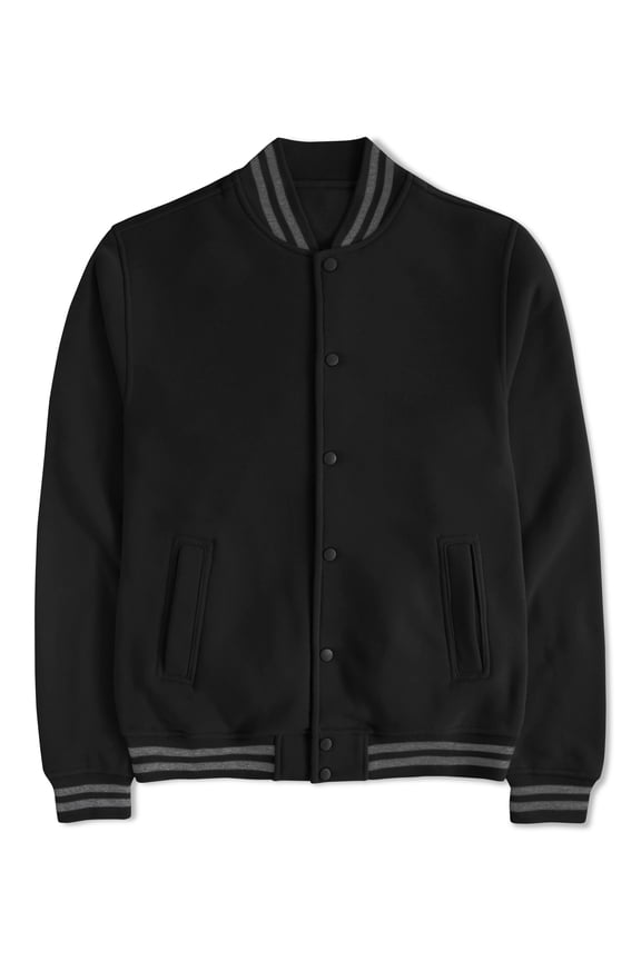 Men's Varsity Lettermans Classic Button Down Fleece Ribbed Collar Cuff Jacket