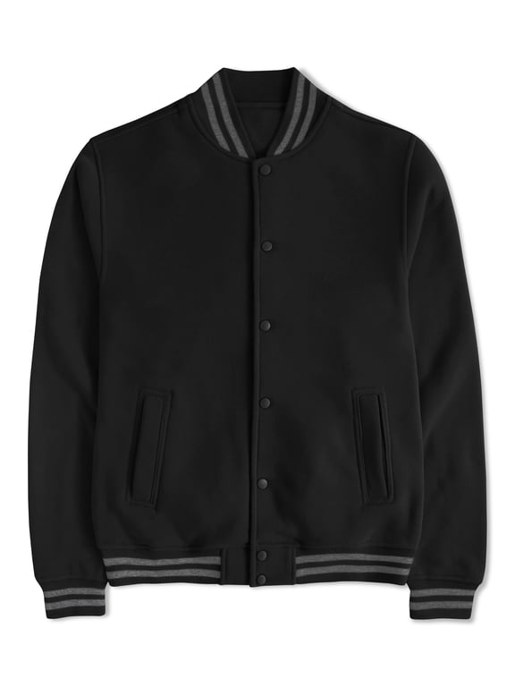 Men's Varsity Lettermans Classic Button Down Fleece Ribbed Collar Cuff Jacket
