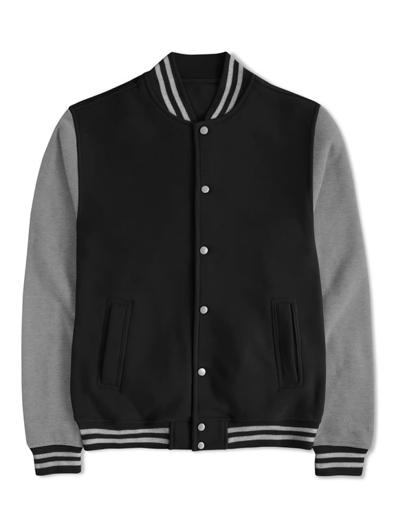 Men's Varsity Lettermans Classic Button Down Fleece Ribbed Collar Cuff Jacket