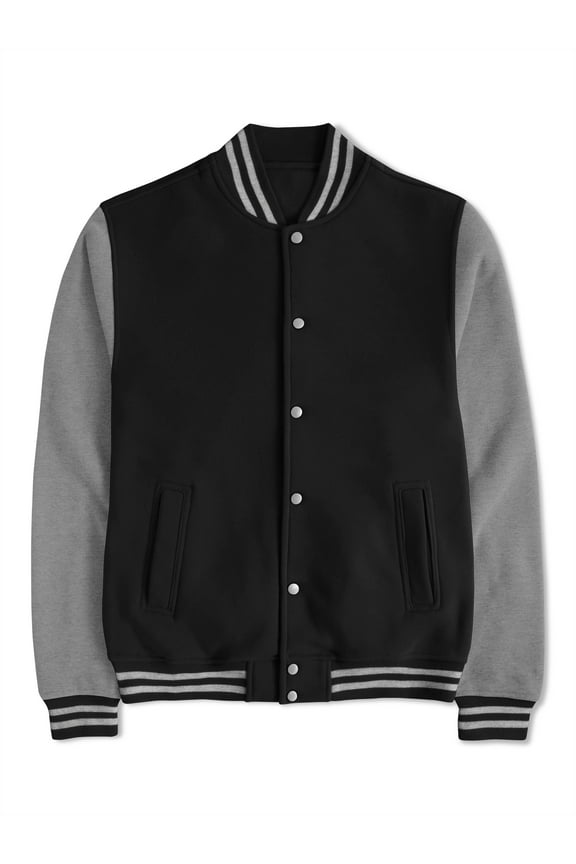 Men's Varsity Lettermans Classic Button Down Fleece Ribbed Collar Cuff Jacket