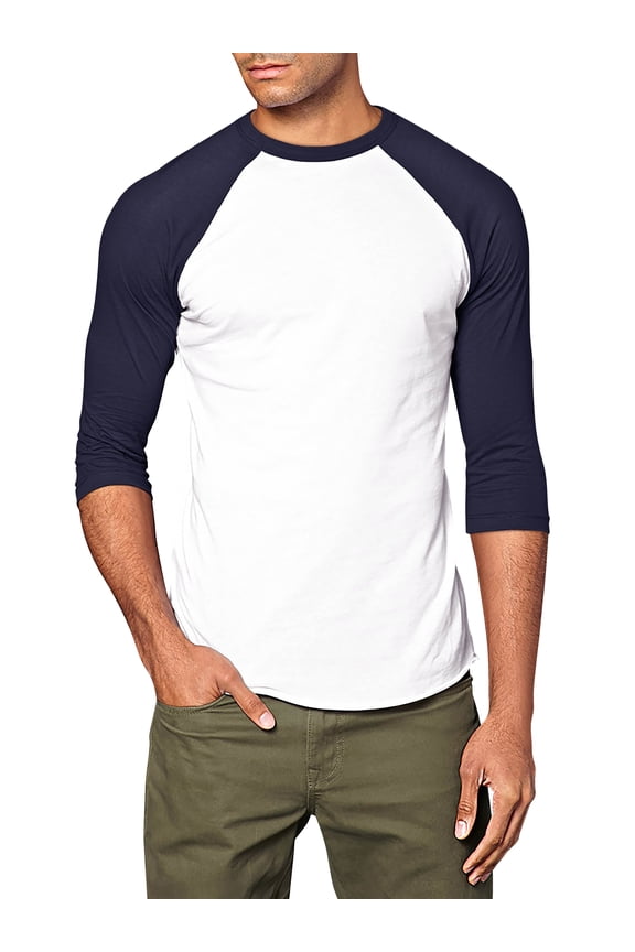Mens 3/4 Sleeve Raglan Baseball T Shirt Small, White/Navy