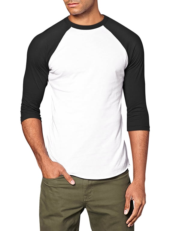 Mens 3/4 Sleeve Raglan Baseball T Shirt Small, White/Black