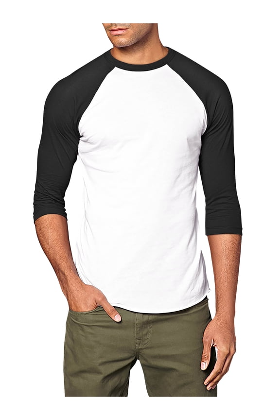 Mens 3/4 Sleeve Raglan Baseball T Shirt Small, White/Black