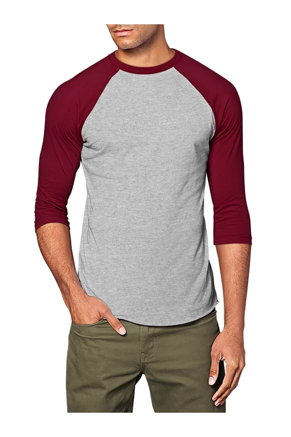 Mens 3/4 Sleeve Raglan Baseball T Shirt 2X-Large, Gray/Burgundy