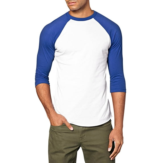 Ma Croix Mens 3/4 Sleeve Raglan Baseball T Shirt Large, White/Royal Blue0