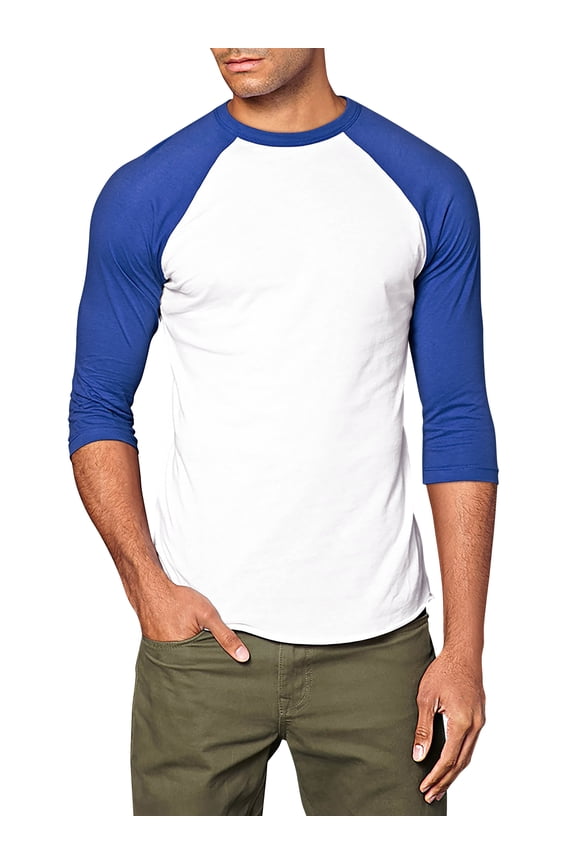 Mens 3/4 Sleeve Raglan Baseball T Shirt X-Large, White/Royal Blue0