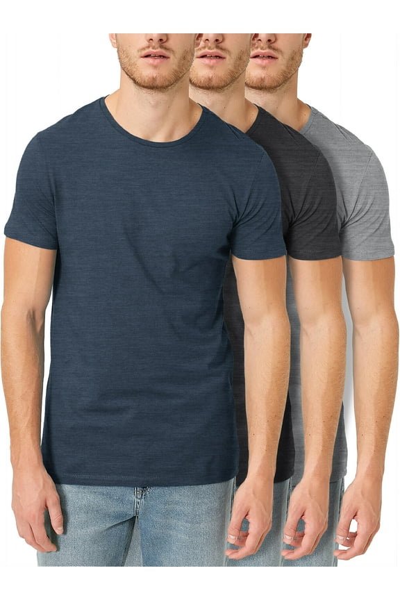 Mens 3-Pack Premium Cotton Casual Crew Neck Short Sleeve Tri Blend Fabric Tee Shirt