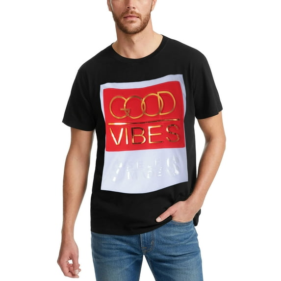 Ma Croix Mens 3D Printed Raised Graphic "Good Vibes" Short Sleeve T Shirt