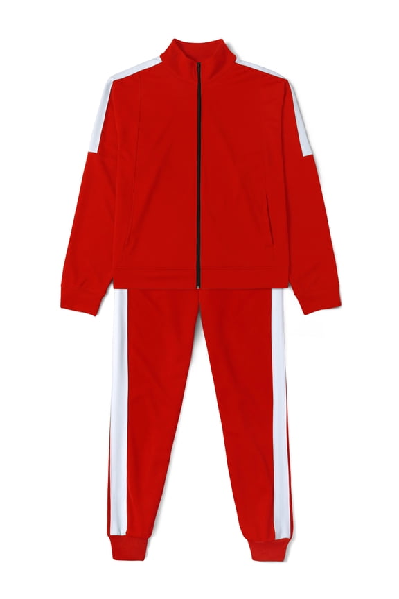 Mens Athletic Two Tone Striped Tracksuit Set Jogger Oversized Jacket Sweatsuit