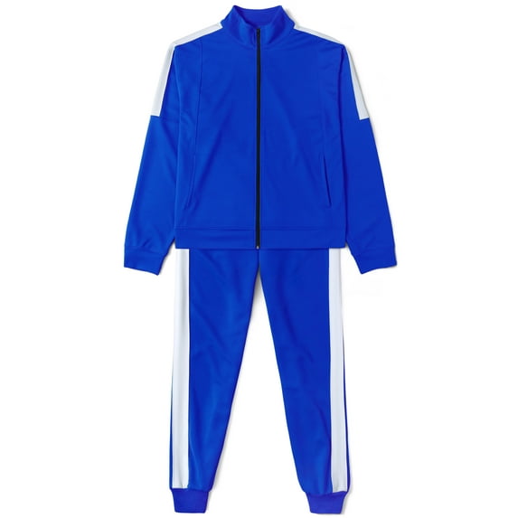 Ma Croix Mens Athletic Two Tone Striped Tracksuit Set Jogger Oversized Jacket Sweatsuit
