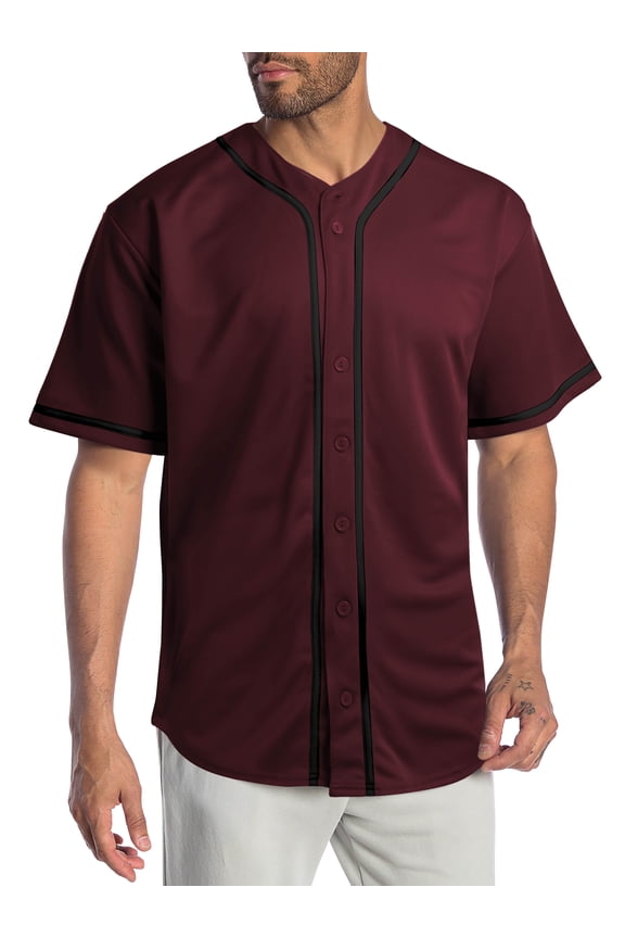 Mens Baseball Jersey Stripe T Shirts Plain Button Down Sports Blank Tee