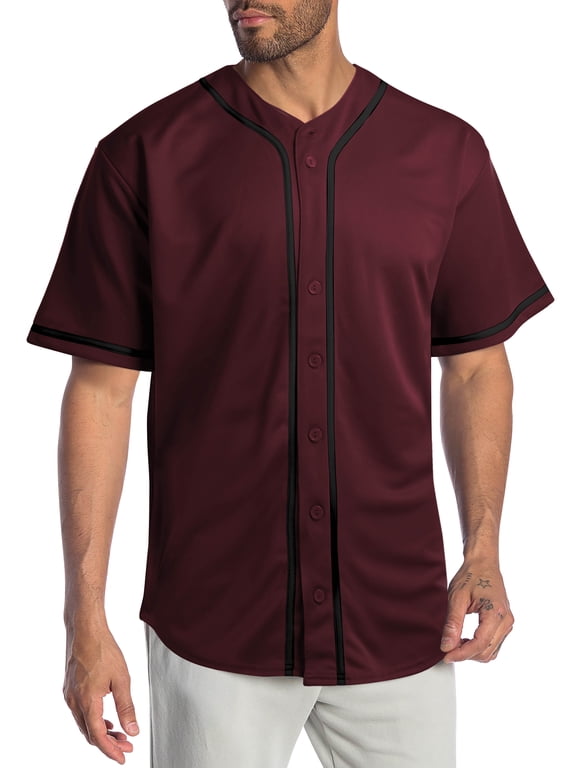 Mens Baseball Jersey Stripe T Shirts Plain Button Down Sports Blank Tee