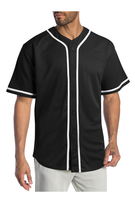 Mens Baseball Jersey Stripe T Shirts Plain Button Down Sports Blank Tee