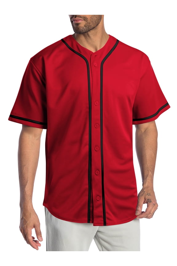 Mens Baseball Jersey Stripe T Shirts Plain Button Down Sports Blank Tee