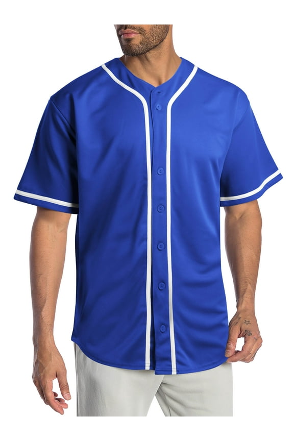 Mens Baseball Jersey Stripe T Shirts Plain Button Down Sports Blank Tee