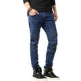 thumbnail image 1 of Ma Croix Mens Biker Jeans Distressed Ripped Zipper Straight Slim Fit Stretch Denim Pants, 1 of 6