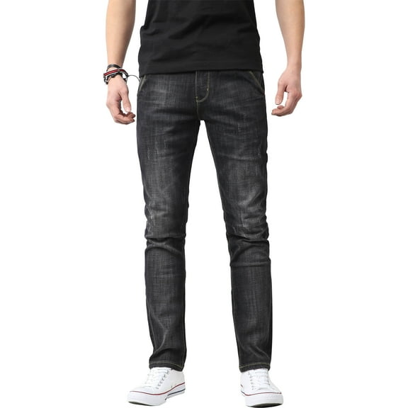 Ma Croix Mens Biker Jeans Distressed Ripped Zipper Straight Slim Fit Stretch Denim Pants