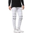 thumbnail image 1 of Ma Croix Mens Biker Jeans Distressed Ripped Zipper Straight Slim Fit Stretch Denim Pants, 1 of 6