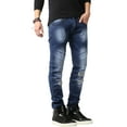 thumbnail image 1 of Ma Croix Mens Biker Jeans Distressed Ripped Zipper Straight Slim Fit Stretch Denim Pants, 1 of 6