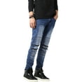 thumbnail image 1 of Ma Croix Mens Biker Jeans Distressed Ripped Zipper Straight Slim Fit Stretch Denim Pants, 1 of 6
